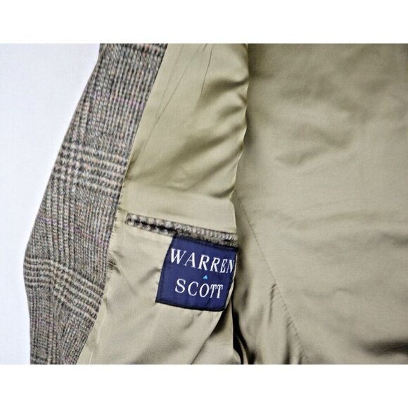 WARREN SCOTT - MEN'S BROWN PLAID 100% WOOL TWEED SPORT COAT BLAZER JACKET- 44R - Picture 5 of 7